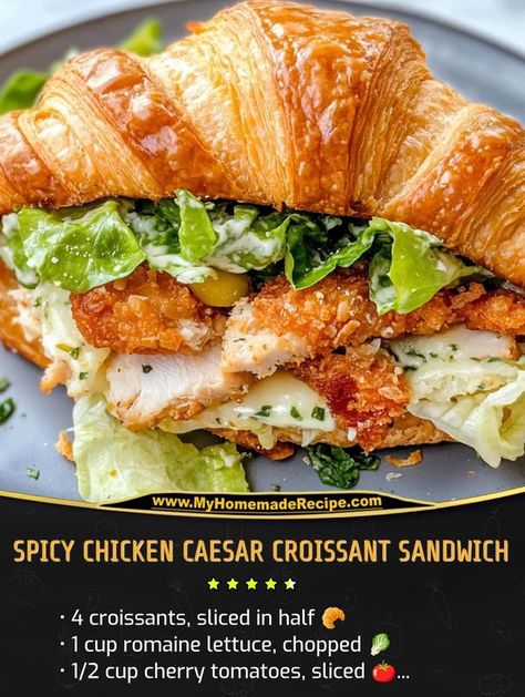 Last minute recipes | Take your sandwich game to the next level with this Spicy Chicken Caesar Croissant Sandwich | Facebook Chicken Croissant Recipe, Sandwich Croissant, Rotisserie Chicken Croissant Sandwich, Crispy Chicken Caesar Sandwich, Chicken Ceasar Salad Croissant Sandwich, Chicken Salad Sandwich On Croissant, Chicken Ceaser Croissant Sandwich, Chicken Croissant, Croissant Sandwich