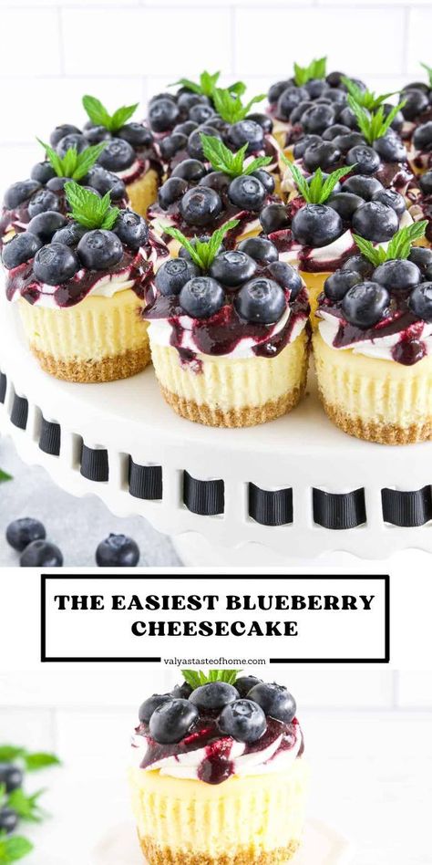 Mini Blueberry Cheesecakes, Key Lime Pie Recipe No Bake, Blueberry Cheesecake Recipe, Blueberry Topping, Keylime Pie Recipe, Blueberry Desserts, Easy Blueberry, Cheesecake Filling, Cheesecake Desserts