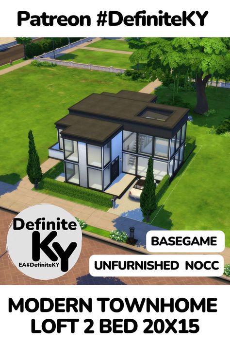 Basegame NOCC/Mod-Free. Download from Patreon/EA gallery #DefiniteKY Sims 4 Empty House, Modern Townhome, Sims 4 Houses Layout, Empty House, Sims 4 House Plans, Sims 4 House Design, Sims Building, Sims House Plans, Sims House Design