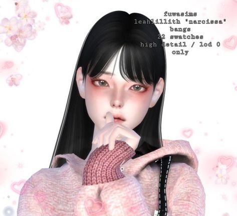 Sims Hair Accessories Cc, Sims4 Korean Hair, Ts4 Bangs Accessory, Sims4 Bangs Cc, Narcissa Hairstyle, Ts4 Bangs Hair, Sims 4 Accessory Bangs, Sims Bangs, Sims 4 Cc Bangs Accessory