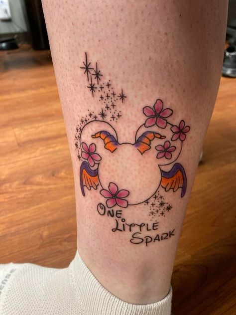 Figment Tattoo Disney, Mickey Ear Tattoo, Figment Tattoo, Pan Tattoo, Figment Disney, Peter Pan Tattoo, Mini Tats, Body Tattoo Design, Ear Tattoo Ideas