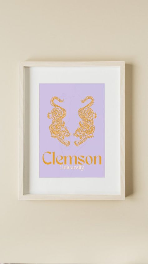 Clemson Wall Art, Clemson Dorm Decor, Clemson Dorm Room, Clemson Dorm Room Ideas, Lsu Prints, Clemson Dorm, Clemson Art, Clemson Decor, Dorm Paintings