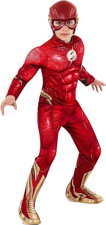 100% Polyester Pull On closure Hand Wash Only Officially licensed DC: The Flash Movie deluxe costume, look for trademark on label and packaging to help assure you've received authentic safety-tested item The Flash Movie, Flash Superhero, Flash Costume, Costume Jumpsuit, Plastic Mask, Superhero Fashion, Gold Boots, Ezra Miller, Half Mask