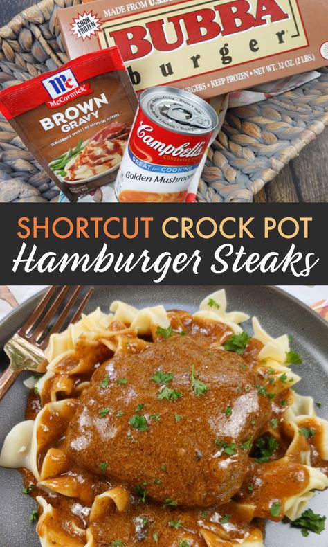 Salsbury Steak Crockpot, Easy Hamburger Steak, Strawberry Icebox Pie, Crock Pot Hamburger, Recipes Using Hamburger, Hamburger In Crockpot, Crockpot Steak Recipes, Salisbury Steak Crockpot, Hamburger Steak Recipes