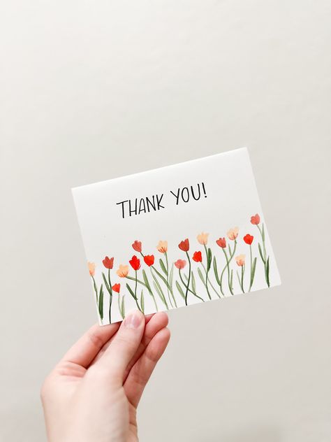 The perfect way to say thank you to a friend! These handmade made-to-order Thank you cards come in a set of 4! Water Colour Thank You Card, Handmade Cards Thank You, Ideas For Thank You Cards, Cute Diy Thank You Cards, Thank You Homemade Cards, Watercolor Cards Thank You, Painted Cards Handmade, Handmade Thank You Card, Thank You Card Design Ideas