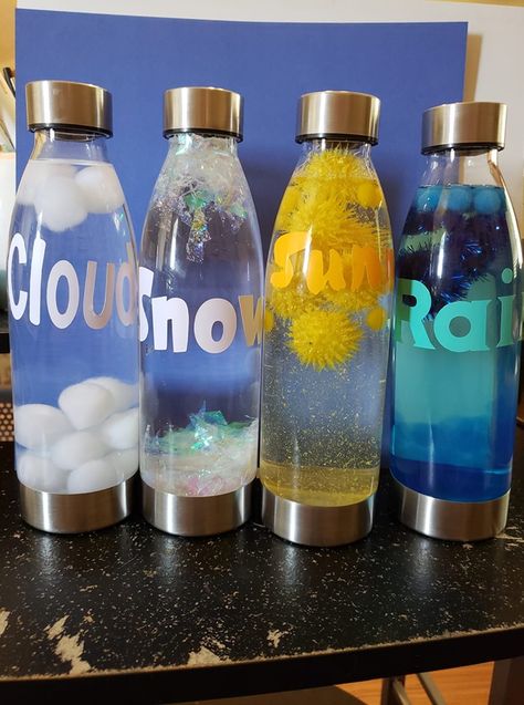 Weather Bottles Preschool, Storm Sensory Bottles, Weather Sensory Bottles, Weather Sensory, Sensory Bottles For Toddlers, Weather Activities Preschool, Weather Crafts, Weather Theme, Sensory Ideas