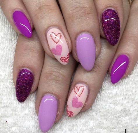 25 Spring Nail Ideas to Copy: Fresh Spring Nail Designs to Brighten Your 2024 | Spring Nail 2024 Valentine’s Day Nails Purple, Purple Nails For Valentines Day, Purple And Pink Valentines Day Nails, Valentines Purple Nails, Dark Purple Valentines Day Nails, Purple And Pink Valentine Nails, Bright Valentines Nails, Cute February Nails Short, Valentines Day Nails Purple