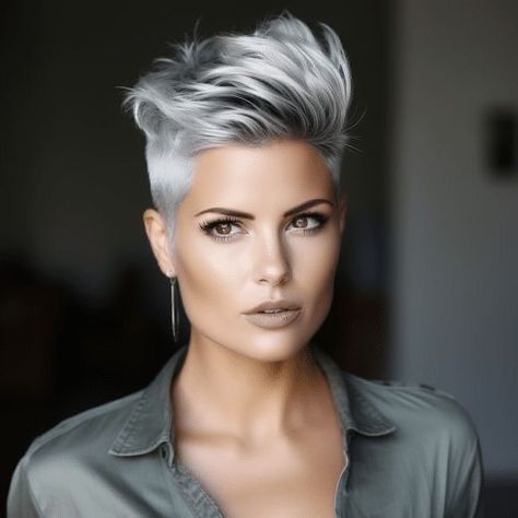 Short Asymmetrical Haircut Fine Hair, Mohawk For Women, Short Haircuts Fine Hair, Short Asymmetrical Haircut, Short Hair Mohawk, Short Punk Hair, Rocker Hair, Short Hair Up, Short White Hair