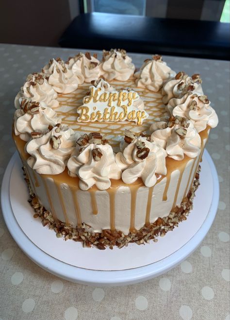 Butter Pecan Birthday Cake, Pecan Birthday Cake, Happy Birthday Cake Men, Praline Butter, Pecan Praline Cake, Praline Cake, Butter Pecan Cake, Happy 80th Birthday, Pecan Pralines