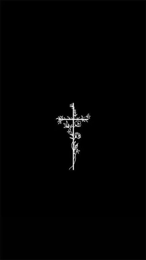 Download Black Cross With Leaves Wallpaper | Wallpapers.com The Cross Wallpaper Aesthetic, Cross Profile Picture Aesthetic, Black And White Cross Aesthetic, Black And White Cross Wallpaper, Cross Wallpaper Black, Christiancore Aesthetic, Black Cross Wallpaper, Aesthetic Cross Wallpaper, Dark Christian Wallpaper