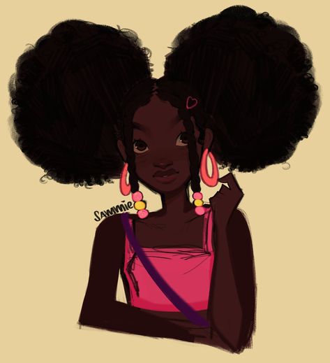 Afro Puffs Drawing, Black Hairstyles Art, African American Braid Styles, Poc Anime, Arte Nerd, Black Anime, African Girl, Black Anime Characters, Black Cartoon