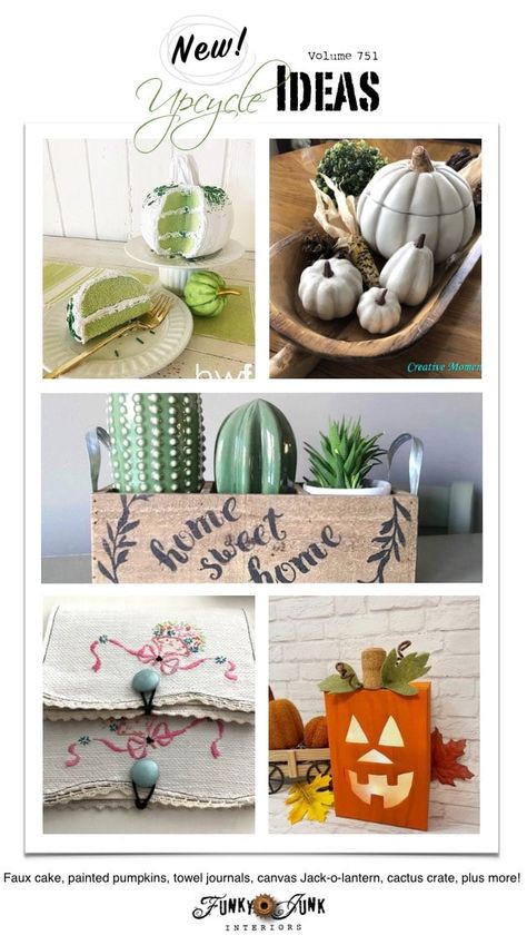 New Upcycle Ideas 751 - Funky Junk Interiors Painted Ceramic Pumpkins, Ceramic Pumpkins, Repurposed Projects, Faux Cactus, Upcycled Projects, Funky Junk Interiors, Jack O'lantern, Stencil Projects, Vintage Towels