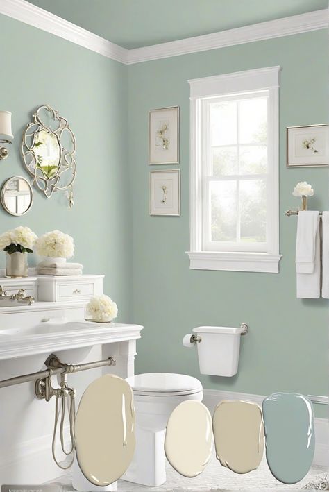 home decor interior design, home interior design, home decorating, paint color match What Color To Paint A Bathroom, Turquoise Bathroom Paint, Sea Foam Paint Color, Relaxing Bathroom Colors, Small Bathroom Color Ideas, Aqua Blue Bathroom, Seafoam Green Bathroom, Green Bathroom Colors, Bathroom Color Ideas