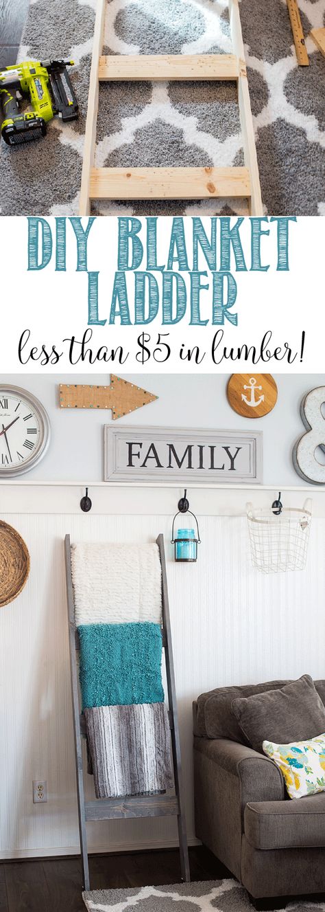 DIY Blanket Ladder for less than $5 in lumber!!!!  Great step by step tutorial so you can make your own! Diy Blanket, Diy Blanket Ladder, Smart Tiles, Blanket Ladder, Easy Home Decor, Woodworking Projects Diy, Home Decor Tips, Decor Rustic, Diy Woodworking