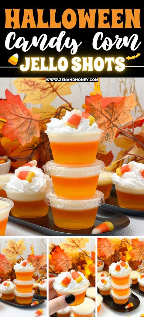 These Halloween and Thanksgiving jello shots are so fun! Made with lemon, orange jello and condensed sweetened milk, they make a great holiday jello shots recipe that looks like a little Candy Corn! Make these super fun Candy Corn Jello Shots for your next Halloween party. Thanksgiving Jello Shots, Thanksgiving Jello, Holiday Jello, Alcohol Jello Shots, Holiday Jello Shots, Candy Corn Jello, Candy Corn Jello Shots, Best Jello Shots, Halloween Jello Shots