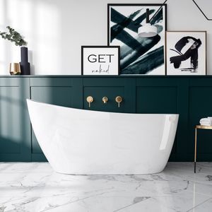 Slipper Bath Bathrooms, Green Bathrooms, White Marble Tile Floor, Toilet Ideas, Slipper Bath, Round Bath, White Marble Floor, Back To Wall Bath, Downstairs Toilet