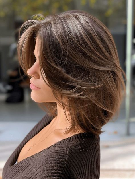 12 Trendy Bob Haircuts for a Sleek Style The Rachel Haircut Modern, Layered Bob With Long Bangs, Medium Bob Haircut With Layers, Short Hair With Long Layers, Hilary Farr, Bob Hair Color, Medium Hair Styles For Women, Classic Haircut, Layered Haircuts For Medium Hair