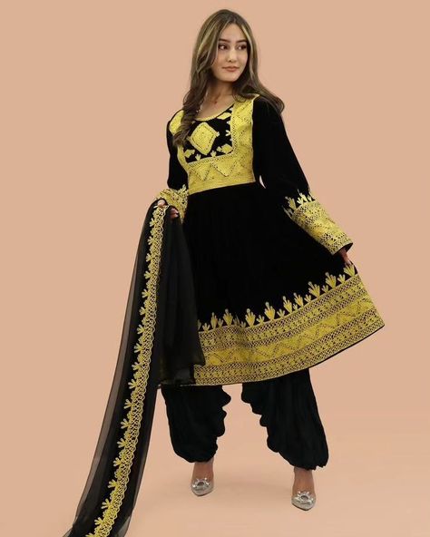 .dm to place your order •worldwide shipping 🌍✈️ All sizes and Colours available Can also be sold unstiteched Afghani Dress Traditionally, For more, information, call/ message us on . . . . . . . . . . . Note: Our dress designer will help you bring your idea to life. Simply describe your idea, send us a pictuer, sketch or the design you already have, and we'll prepare it ready for stiching. #aryanasayeed #kuchidress #afghansinger #afghandresses #afghanclothes #afghanmodel #aryanasayeedoff... Black And Gold Afghan Dress, Clothes Simple, Afghani Dress, Afghan Fashion, Afghan Clothes, Afghan Dresses, Dress Designer, Quality Dresses, Dress Clothes For Women