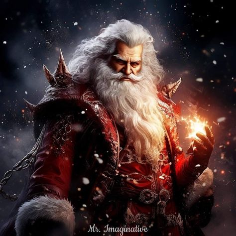 Viking Santa Claus, Yule Images, Hot Santa Claus, Warrior Santa, Viking Santa, Santa Drawings, Evil Christmas, Dnd Christmas, Red Wizard