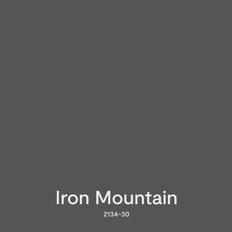 A color swatch of Benjamin Moore Iron Mountain paint. Benjamin Moore Iron Mountain Cabinets, Benjamin Moore Iron Mountain Exterior, Iron Mountain Benjamin Moore Exterior, Bm Graphite, Bm Iron Mountain, Iron Mountain Benjamin Moore, House Doors Colors, Tile Paint Colours, Benjamin Moore Bedroom