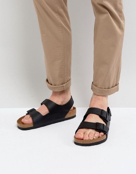 Men's Birkenstock Milano Sandals in Black Burken Stocks Shoes, Men Sandals Outfit, Birkenstock Outfit Men, Birkenstock Sandals Men, Birkenstock Sandals Outfit, Betula Sandals, Black Outfit Men, Birkenstock Outfit, Birkenstock Men