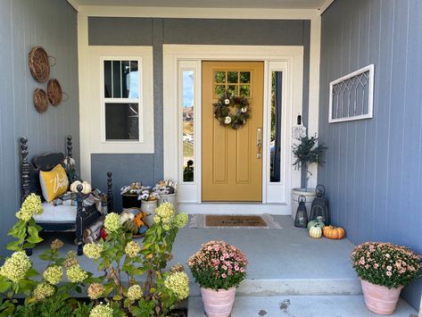 Front door color - SW Bosc Pear Front Door Color, Front Door Colors, Exterior Remodel, Fall Porch, Door Color, Sherwin Williams, Front Door, Porch, Pear