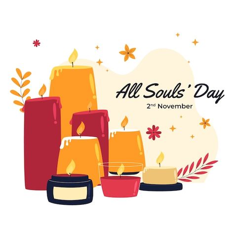 Flat all souls day illustration | Premium Vector #Freepik #vector #christian-religion #christian #religion #faith All Souls Day Pubmat, All Souls Day Poster, Pubmat Ideas, Best Fonts For Logos, Souls Day, Christian Embroidery, All Souls Day, Day Illustration, Lovely Flowers Wallpaper