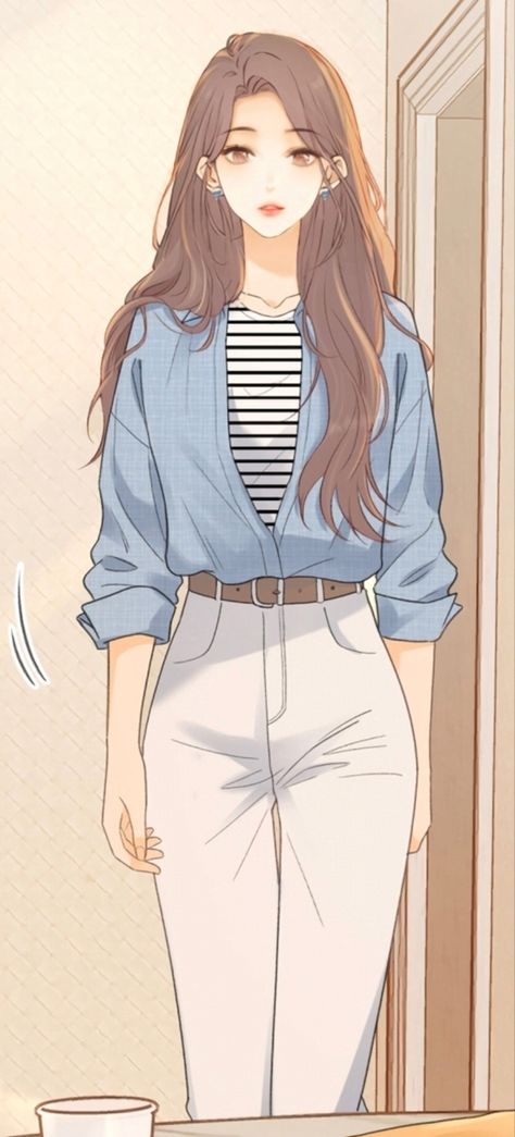 Anime Work Outfit, Tucked In Shirt Reference, Manhwa Outfits Modern, Webtoon Outfits, Anime Fashion Outfits, Outfit Art, Fantasy Ideas, Fashion Drawing Sketches, Anime Inspired Outfits