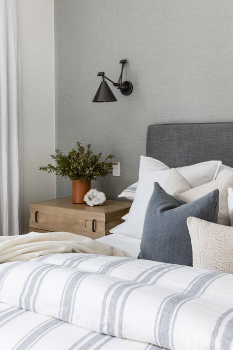 Grey Headboard Bedroom, Good Views, Pure Salt Interiors, Pure Salt, Coastal Room, Grey Headboard, Bedroom Trends, Bedroom Bliss, Modern Bedroom Decor