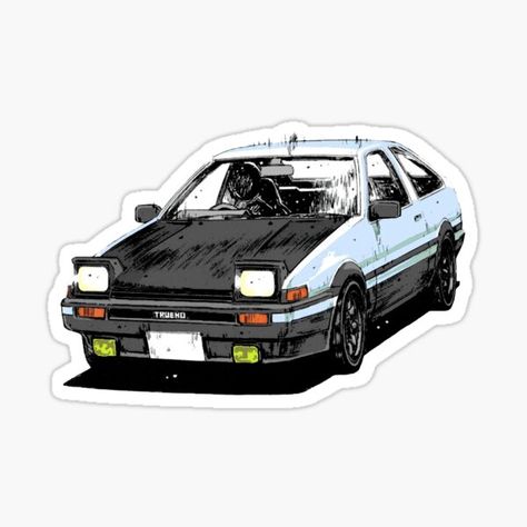 Takumi Fujiwara's Trueno AE86 from the fourth stage of Initial D Initial D Sticker, Ae86 Initial D, Fujiwara Tofu Shop, Takumi Fujiwara, Phone Cover Stickers, Automotive Illustration, Jdm Stickers, Black And White Stickers, Aesthetic Car