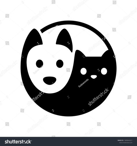 Dog Yin Yang, Minimal Cartoon, Black Cat Face, Yin Yang Art, Yin Yang Symbol, Craft Templates, White Dog, Cat And Dog, Ying Yang