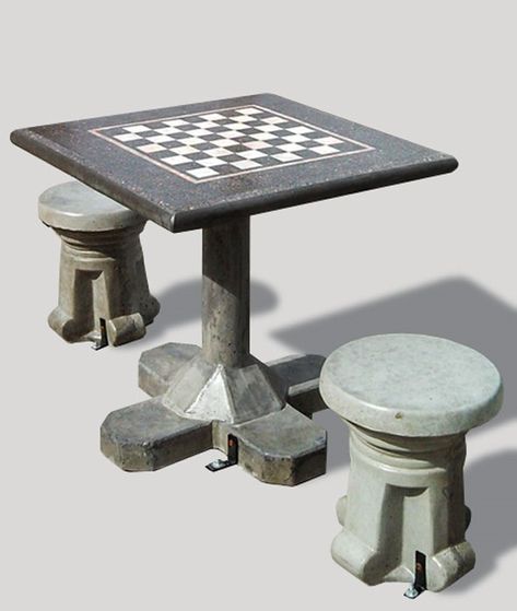 Genius FS – freestanding table with grey concrete stools Outdoor Chess Table, Chess Tables, Outdoor Chess, Outdoor Ping Pong, Concrete Tables, Outdoor Ping Pong Table, Table Tennis Equipment, Concrete Stool, Aggregate Concrete