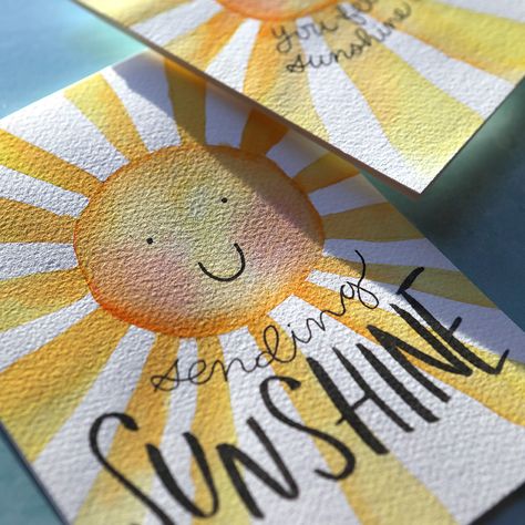 Watercolor Birthday Card Ideas, Sunshine Watercolor, Sunshine Cards, Diy Watercolor Cards, Watercolor Birthday Card, Birthday Card Ideas, Watercolor Birthday Cards, Birthday Card Drawing, Watercolor Birthday