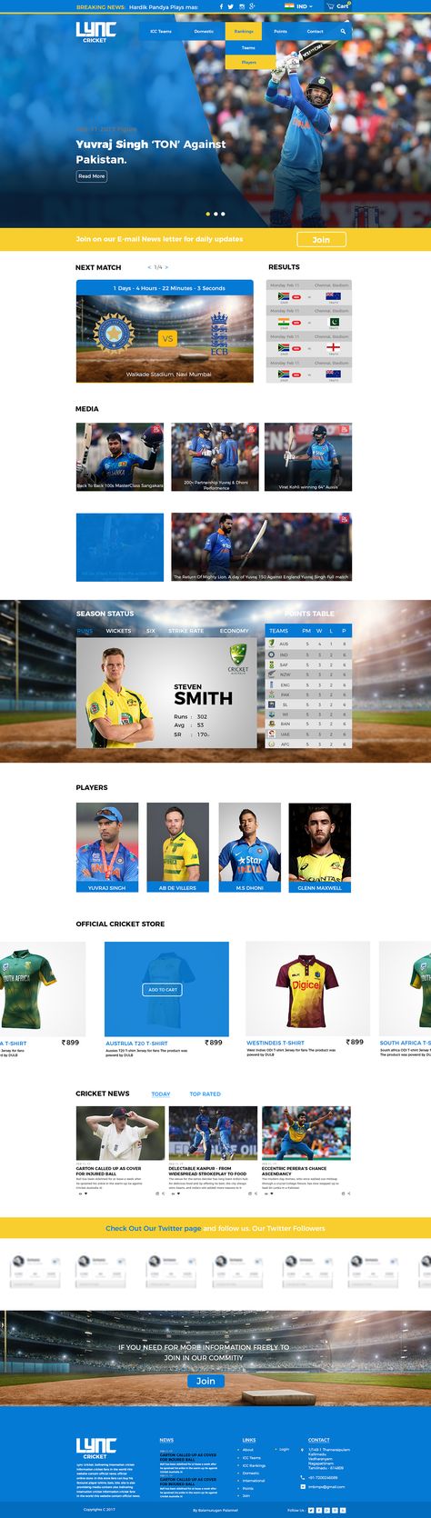 Lync Cricket Website Ui Design 2017 on Behance Cricket Website Design, Cricket Website, Website User Interface, Personal Website Portfolio, Website Ui Design, Freelance Website, Profile Website, Freelance Web Design, Sports Website