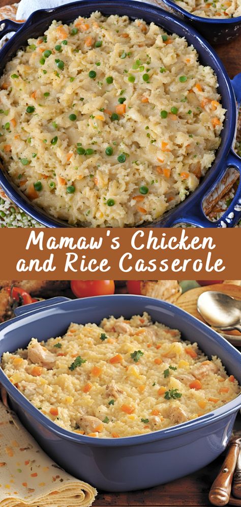 Mamaw’s Chicken and Rice Casserole | Cheff Recipes Grandma's Chicken And Rice Casserole, Mamaws Chicken And Rice Casserole, Mamaw's Chicken And Rice Casserole, Recipes That Use Rice, Uncooked Rice Casserole, Campbell Soup Chicken And Rice Casserole, Diced Chicken And Rice Recipes, Memaw's Chicken And Rice, Mawmaws Chicken And Rice Recipes