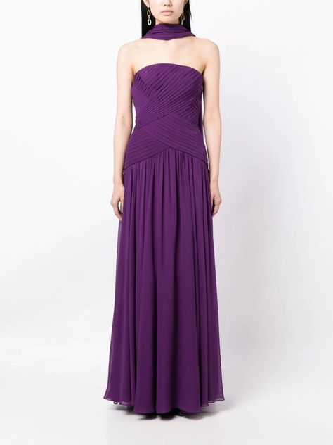 Alycia Jasmin Debnam Carey, Electric Purple, Strapless Evening Dress, Royal Outfits, Designer Drapes, Purple Silk, Elie Saab, Purple Dress, Long Length