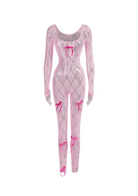 Lace Birthday Outfit, Lace Jumpsuit Outfit, Y2k Jumpsuit, Pink Lace Jumpsuit, Lace Bodysuit Outfit, Bow Jumpsuit, Lace Outfits, Cute Online Clothing Stores, Cute Swimwear