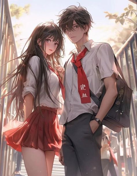 School Couple Anime, Aesthetic Couple Profile, Couple Profile Pictures, School Couple, Cute Couple Pics, Couple Profile, Cute And Aesthetic, Arte Do Kawaii, Aesthetic Couple