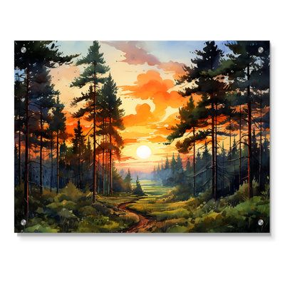 Wall Art For Kitchen, Pine Tree Painting, Pine Tree Art, Tree Sunset, Acrylic Wall Decor, Pine Walls, Sunset Glow, Animation Art Sketches, Vintage Tree