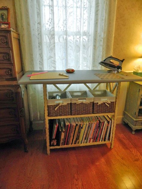 Quilters Ironing Board, Sewing Table Repurpose, Diy Ironing Board, Old Ironing Boards, Ironing Station, Sewing Room Inspiration, Sewing Room Storage, Sewing Room Design, Sewing Room Organization