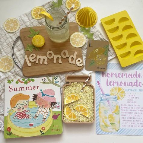 Lemonade Sensory Bin, Lemon Day Activity, Lemon Activities, Kindergarten Lemonade Activities, Lemonade Sensory Play, Lemonade Wars Book Activities, Summer Homeschool, Homeschool Preschool Activities, Dramatic Play Preschool