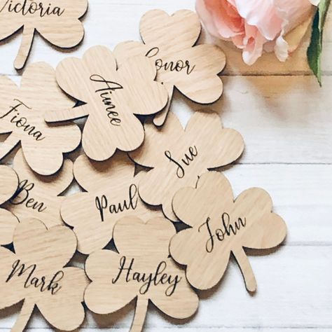 Excited to share the latest addition to my #etsy shop: Personalised Place Setting names, Irish Shamrock place names, St Patricks Day, Irish Wedding, Laser engraved wood shamrock table decor, https://etsy.me/3xRxxD4 #wedding #shamrockplacename #stpatricksdayname #places St Patricks Wedding, Irish Shamrock, Laser Engraved Wood, Irish Wedding, Green Theme, Wedding Table Decor, Irish Traditions, Green Decor, Place Names