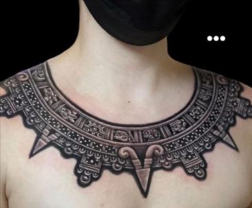 Aztec Necklace Tattoo, Aztec Neck Tattoo Men, Aztec Chest Tattoo, Aztec Neck Tattoo, Tattoo Monster, Aztec Artifacts, Maya Tattoo, Tattoo Lettering Alphabet, Aztec Tattoos