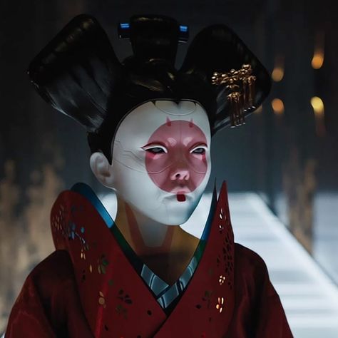 Neon City on Instagram: “That mask with the dead pan stare, would you trust the Robo-Geisha? 👀 _ By: @ghostintheshell • • •  #cyberpunk #ghostintheshell #cybervibe…” Cyberpunk Geisha, Ghost In The Shell, Cyberpunk, Ghost, Split, Mask, Instagram