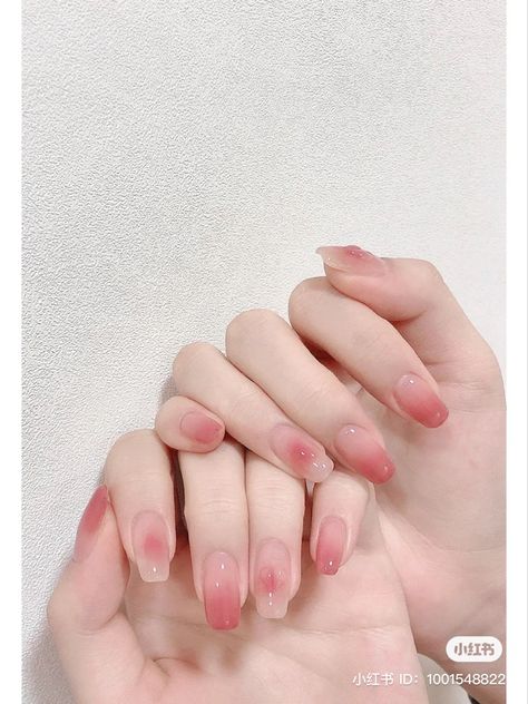 Korean Nails Ideas Pink, Blush Nails French Tip, Korean Nails For Summer, Ombre Blush Nails, Korean Nails Ideas Short, Korean Glass Nails Pink, Korean Summer Nail Art, Short Almond Nails Aesthetic, Douyin Nails Short Almond