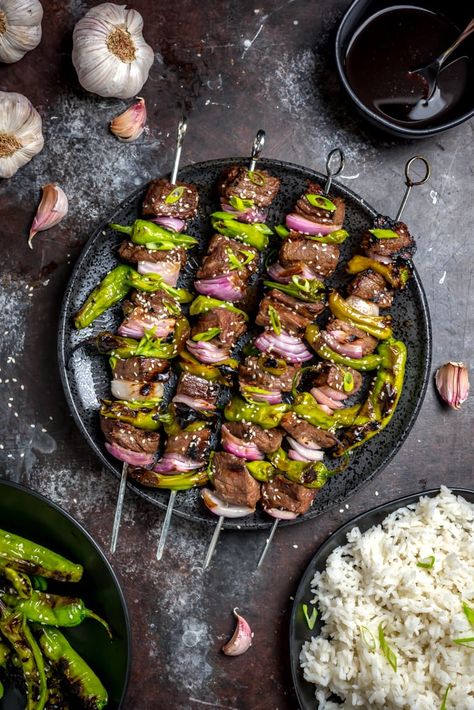 Steak Reels, Steak Asparagus, Fancy Meals, Asian Steak, Shishito Peppers, Beef Skewers, Love At First Bite, Easy Steak, Marinated Steak