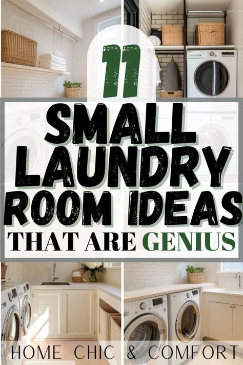 11 Small Laundry Room Ideas for Tight Quarters - Home Chic & Comfort Small Laundry Room Ideas Organization, Glam Laundry Room, Tiny Laundry Room Ideas, Budget Laundry Room Makeover, Tiny Laundry Room, Cottage Laundry Room, Small Laundry Room Ideas, Tiny Laundry, Narrow Laundry Room