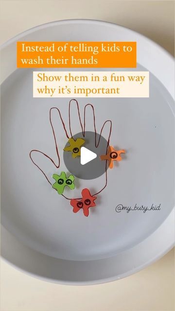 Arwa Saif | my_busy_kid on Instagram: "Teach kids in a fun way that why washing hands is so important How to do it - 🦠In a try trace hand with a permanent marker , you can erase this later using nail polish remover 🦠fill this tray with water 🦠add in foam germs to it 🦠use q tip and dip it in water to see what happens with and without soap 🧼 SAVE and SHARE it with your friends and family #earlychildhoodeducation #montessoriathome" Global Handwashing Day Activities, Hand Wash Activity For Kids, Health And Nutrition Activities For Kids, Hand Washing Activities Preschool, Hygiene Activities For Kids, Hand Washing Activity, Washing Hands Activities, Handwashing Activities For Kids, Germs Activities