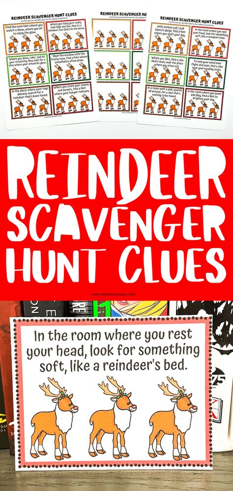 Reindeer Scavenger Hunt Clues (free printable) Reindeer Scavenger Hunt, Kids Art Corner, Christmas Learning Activities, Christmas Science Activities, Family Read Alouds, Christmas Learning, Christmas Science, Scavenger Hunt Clues, Christmas Scavenger Hunt