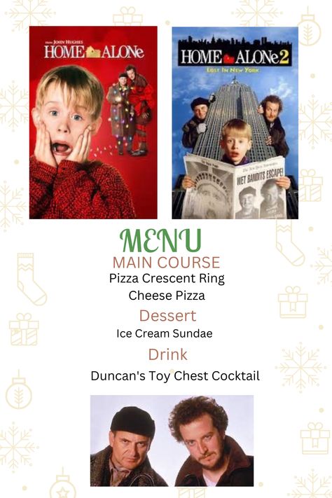 Christmas Dinner And A Movie Ideas, Christmas Movie And Dinner Theme, Christmas Movie Dinner Ideas, Christmas Movie Dinner Theme, A Christmas Story Dinner And A Movie, Home Alone Dinner And A Movie, Christmas Party Friends, Disney Movie Themed Dinner, Disney Movie Night Food